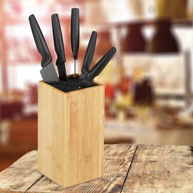 Блок ножів Relaxdays з бамбука без підкладки, зі вставкою з щетини, тримач для ножів на 6 ножів всіх видів, HD 24X12 см, натуральний