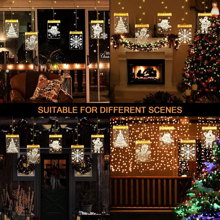 Льоново-новорічна гірлянда-завіса Bloomwin з 120 LED, тепле біле світло, 8 режимів, USB, для декору вікон та інтер'єру (акрил, квадратні)