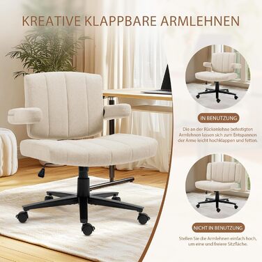 Крісло Vigosit Criss Cross з колесами, регульовані підлокітники, антиковзне покриття, комфортна подушка, сучасний стиль, поворотне, для дому, туалетного столика, офісу (Сірий)