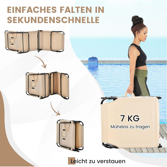 Лежак для відпочинку COSTWAY з отвором для обличчя, розкладний садовий лежак з 3 знімними подушками та 5-рівневим регулюванням спинки, лежак для пляжу, саду та басейну (Бежевий, Одиночний)