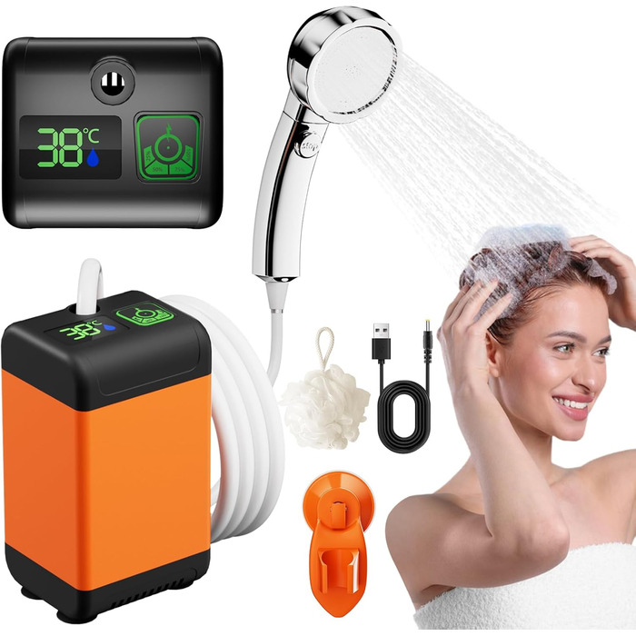 Портативна душова кабіна для кемпінгу з акумулятором 7600mAh, з насосом, дисплеєм та 2-метровим шлангом. Мобільний душ для подорожей, саду та миття авто.