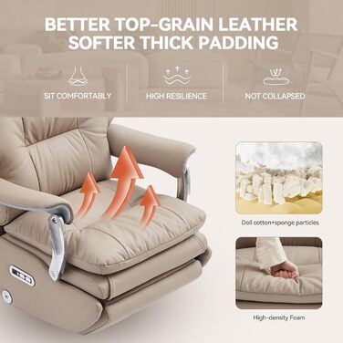 Крісло для офісу EMIAH з масажем, ергономічне електричне крісло з підніжкою, велике крісло для комп'ютера, крісло Zero Gravity, крісло-реклайнер для дому (Хакі), еко-шкіра