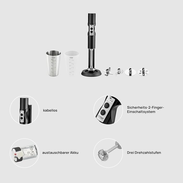 Блендер заглибний бездротовий Ritter Stilo 7 Plus, Made in Germany, чорний, 45 x 17 x 20 см