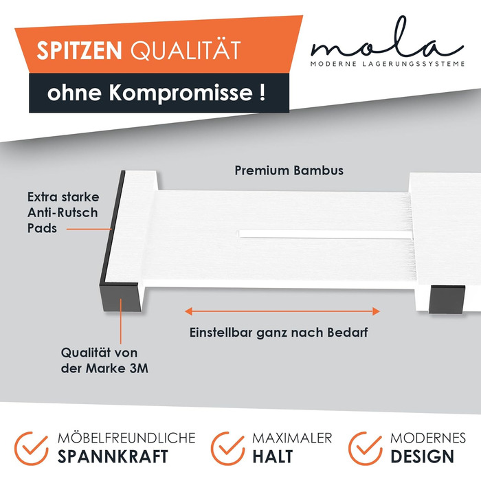 Органайзери для шухляд Mola Premium, набір 4 шт, білий, бамбук, регульовані, з антиковзаючою підкладкою