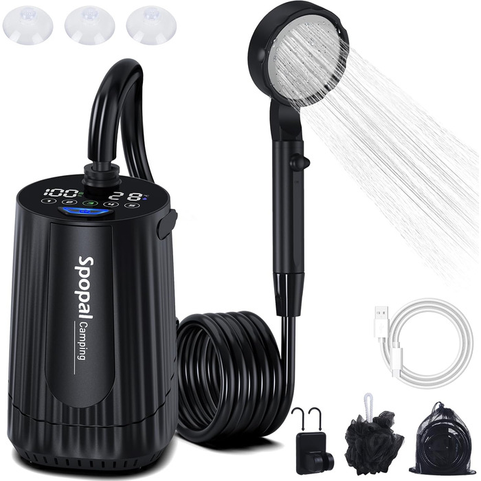 Мобільний душ Campingdusche з акумулятором 10000mAh, комплект для кемпінгу, відпочинку на природі, автомийки, пляжу, чорного кольору