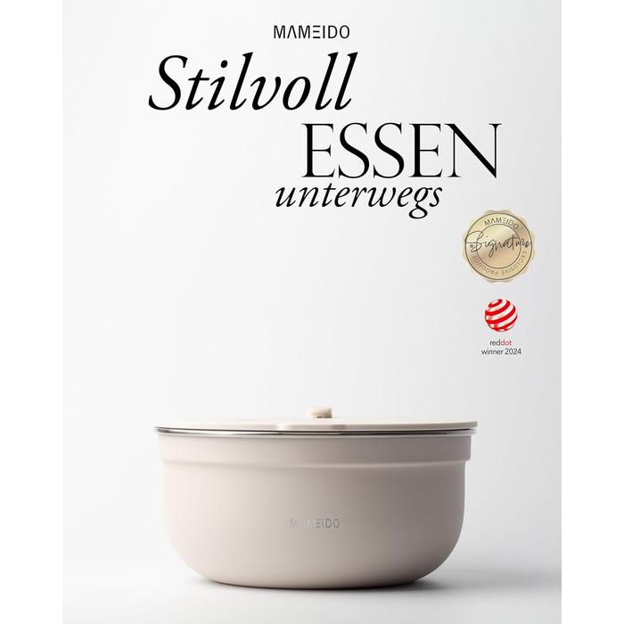 MAMEIDO Salatbox to go 1,5 л: ланчбокс з нержавіючої сталі, бенто-бокс з відділеннями, 1500 мл, Ivory Beige