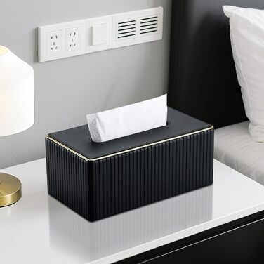 KINGFOM Склянка для серветок з золотим оздобленням, шкіра PU, чорна, прямокутна | Склянка для серветок у вітальню, ванну кімнату, офіс