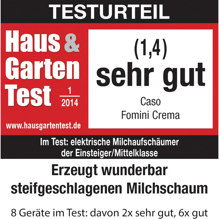 Піноутворювач молока Caso Fomini Crema Design, для вершкової молочної піни холодної та гарячої, ідеально підходить для латте мачіато, какао, капучино або фраппе, високоякісний корпус, чорний стандарт