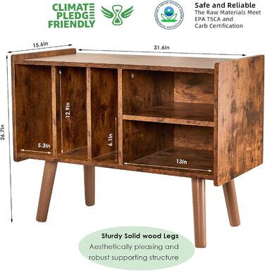 Підставка для програвача з місцем для зберігання вінілових платівок, витримує до 136 кг, велика стійка-шафа для програвача з місцем для альбомів, вінілова полиця-вітрина, дерев'яна підставка для програвача (колір: коричневий)