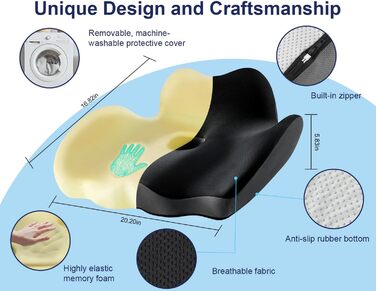 Подушка для сидіння Haarkalo Premium з Memory Foam XL - 2024 року, для офісних та домашніх крісел, зняття болю в попереку, сідницях та куприку, розмір 20*16.8*5.8 см