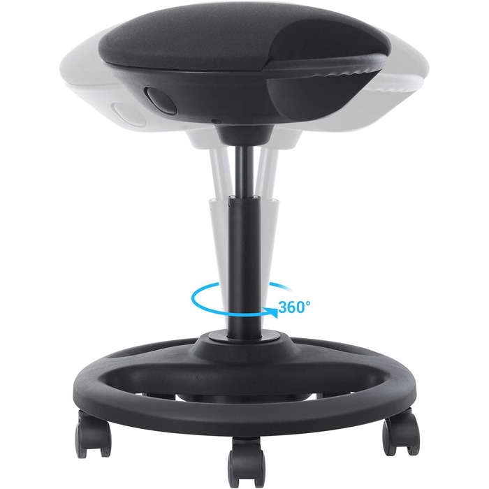 Високий робочий стілець SONGMICS з колесами, регульований, ергономічний, чорний (OSC007B01) - 59.5-81 см