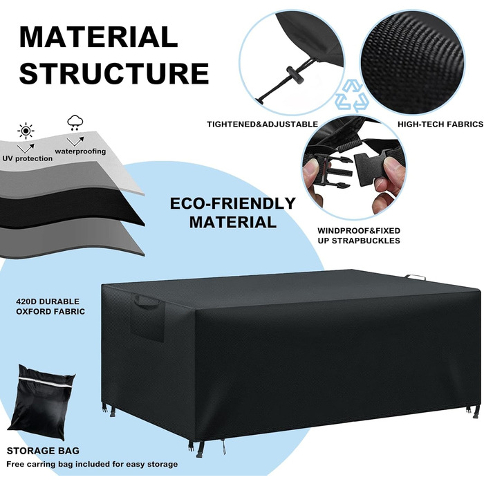 Водонепроникний чохол для садовой меблів - захисна тканина 420D Oxford, чорний, 180x120x74 см