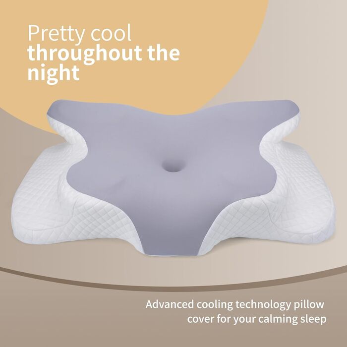 Ортопедична подушка для шиї з піною Memory Foam, ергономічна для тих, хто спить на боці, для комфорту при болях у шиї та плечах, сірий колір.