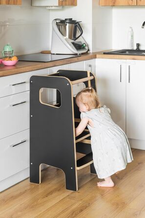 Дитячий навчальний стільчик Монтессорі з перекладиною – білий кухонний помічник, підставка для малюків, безпечна та надійна, з фіксатором, регульована висота, улюблець батьків, сучасний та стійкий Model 4 - Білий (Model 4 - Чорний)
