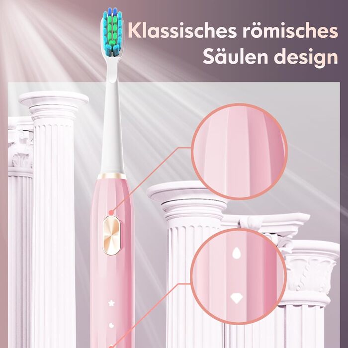 Електрична зубна щітка звукова для дорослих та дітей з 5 режимами чищення, таймером та 9 насадками (Синя/Рожева)