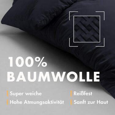 Стильна постільна ковдра Sleeptime з 100% бавовни, 200x200 см, темно-синій колір, м'яка та без прасування. Комплект постільної білизни з 2 наволочками 80x80 см, 3-частинний комплект, колір морської хвилі.