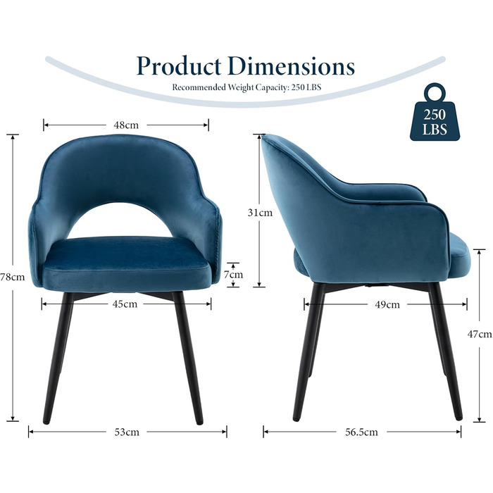 Елегантні крісла для обідньої зони 2 шт. з велюру, поворотні, 360°, з підлокітниками, блакитні (53x58x78 см)