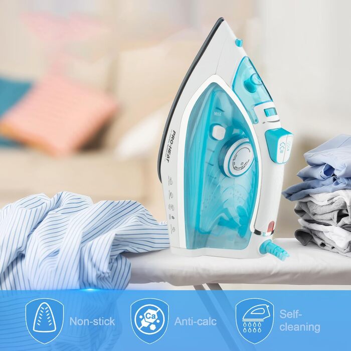 Парова праска з керамічною підошвою, самоочищення, 340 мл резервуар для води, 3000 Вт, автоматичне вимкнення (зелена/блакитна)