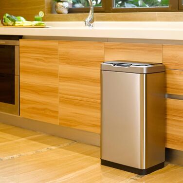 Відро для сміття EKO Sensor-Mülleimer 45 L з датчиком руху, нержавіюча сталь, Soft-Close, виймальний внутрішній відро, фіксація пакетів, антислід (Mirage, 30L)