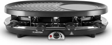 Раклет Klarstein Steaklette All-U-Can-Grill - 1500 Вт, 8 осіб з каструлею, плавно регульована температура, 4-в-1, без підставки та дерев'яної лопатки Гриль 4-в-1 без підставки та дерев'яної лопатки