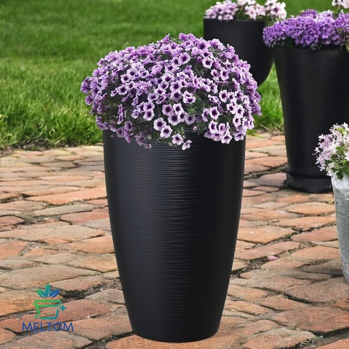 Горщик для квітів MELTOM Blumenkübel - чорний, XXL (58 см) з знімним вкладишем, горизонтальні смуги