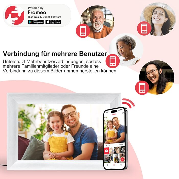 Цифровий фоторамка Frameo 15.6 дюймів, 32 GB, FHD IPS сенсорний екран, Wi-Fi, чорно-білий