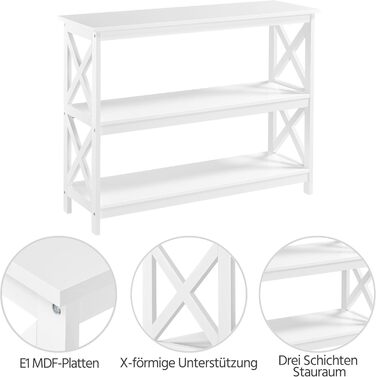 Консольний стіл Yaheetech 3 полиці, X-Frame, Дерево, 106x35x80 см, Білий