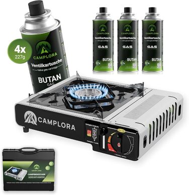 Газовий балонний набір для кемпінгу MFS-1a з кейсом та п'єзозапалювачем - 2.2 кВт, з функцією безпечного відключення, 227г, 4 балончики