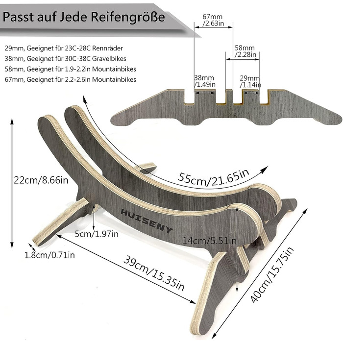 Підставка для велосипедів з сірого дуба Підлогова стійка для шин велосипедних від 29-67 мм Підставка для показу велосипедів для приміщень, будинку, гаража, для гірських і шосейних велосипедів