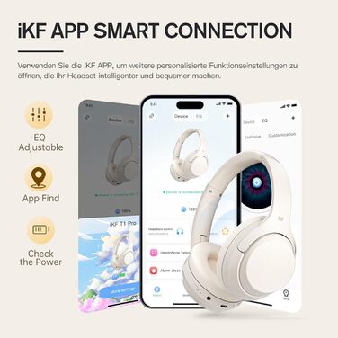 Накладні навушники iKF T1 Pro Bluetooth, складні, 100 годин використання, висока точність, 2 пристрої, білий