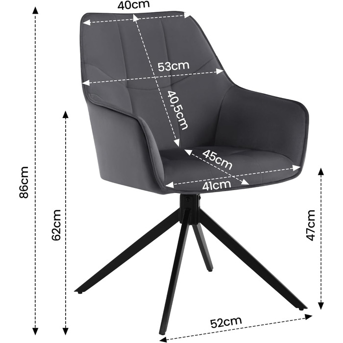 Крісла для їдальні WOLTU, набір 2 шт., поворотні, для кухні, вітальні, їдальні, м'які з підлокітниками, з металевим каркасом, матеріал: жаккард та оксамит, колір: темно-сірий