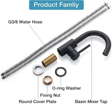 Змішувач для ванної кімнати/кухні 360° з нержавіючої сталі, одноlever, висота виливу 150 мм, чорний матовий, з щіткою Нікель