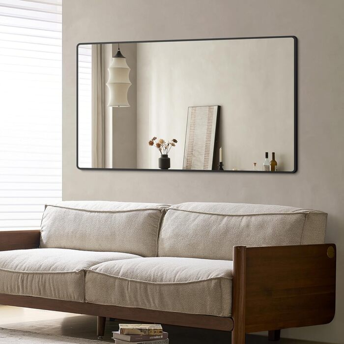 Дзеркало Boromal Spiegel Schwarz 100x60 см: прямокутне дзеркало з металевим каркасом для ванної кімнати, спальні, туалетного приміщення. Чорний колір.