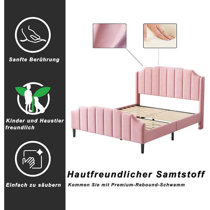 Ліжко з м'якою оббивкою Merax, дитяче ліжко для дівчинки (90 x 200 см, рожеве)