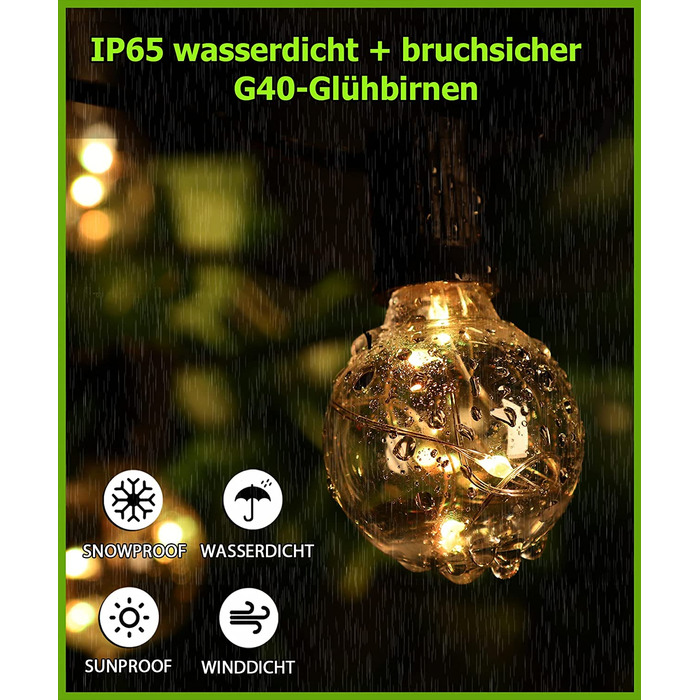 Світлодіодних гірлянд для зовнішнього освітлення, гірлянда для зовнішнього освітлення, 18 кольорів, водонепроникні лампи IP65 G40 з дистанційним управлінням RGB для зовнішнього прикраси різдвяного саду, двору, весільної вечірки ,балкона (30 світлодіодів, 