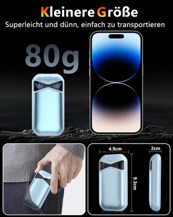 Електричні грілки для рук DDKJ, 2 шт., 7000mAh, з магнітом, 3 режими нагріву до 55°C, для дітей, чоловіків, жінок (блакитні)