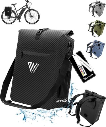 Кофр для багажної полиці - сумка-кофр 3в1, рюкзак, сумка через плече - 100 водонепроникна та не містить ПВХ - зі знімною сумкою для ноутбука (карбон)