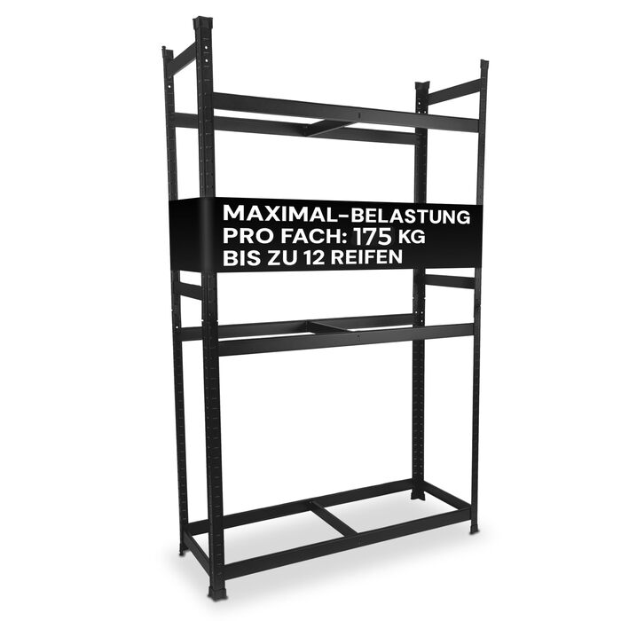 Стійка для шин преміум-класу 100x110x40 см, вантажопідйомність 175 кг, економія місця, для гаража та складу (чорний, 12 шин)