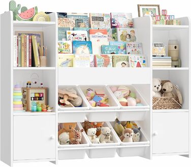FOREHILL Дитяча полиця-стеллаж для іграшок та книг з 6 ящиками, 119 x 29,5 x 94 см, білий