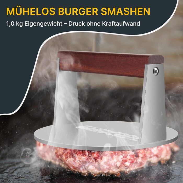 Пресс для смаження бургера з нержавіючої сталі, 17 см, 1000 г, Burger Smasher, Fleischbeschwerer для стейків