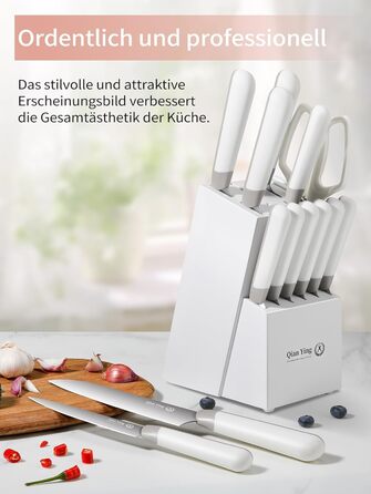 Набір кухонних ножів 14 предметів з бруском: кухонний набір, ніж для приготування їжі, подарунок для мами, білий
