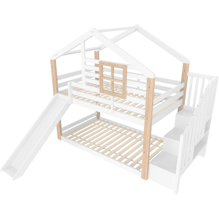 Двоярусне ліжко для дітей з драбиною, біле (90x200)