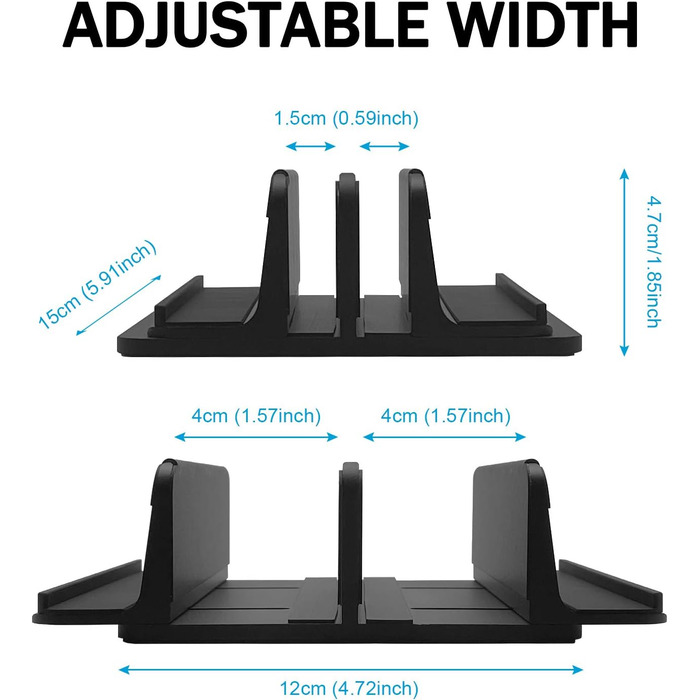 Вертикальна підставка для ноутбука Metal з 4 відсіками, регульована, для MacBook, HP, Chromebook (до 44.5 см) – чорний
