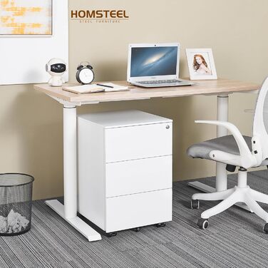 Роликовий контейнер HOMSTEEL з замком, 4 ключі, 4 висувні ящики, металевий шафка, збірно-розбірний, для офісу та дому, білий