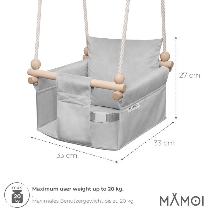Дитяча гойдалка-крісло MAMOI® для дітей, дерев'яна гойдалка для дверного отвору, світло-сіра