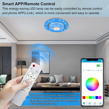 Світлодіодна стельова лампа CL FUN з Bluetooth-колонкою, димована, Ø30 см, водонепроникна, з регулюванням кольору RGB, пультом і керуванням через додаток для вітальні та спальні