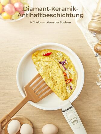 Набір посуду FOHERE 8 предметів: каструлі та сковороди з 2 знімними ручками, сковорода 20/28 см, каструлі 2.6/1.4 л, підходить для всіх плит (індукція), безпечний у духовці та посудомийній машині, бежевий