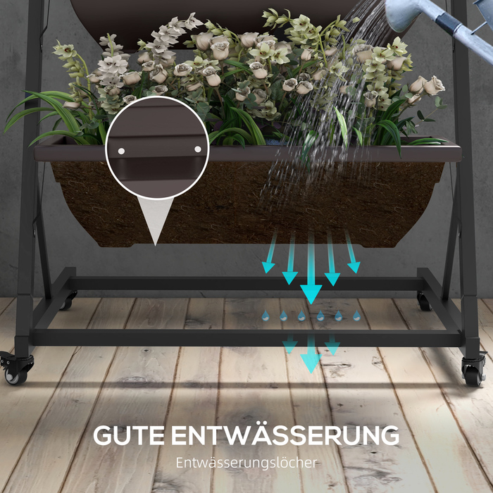 П'ятирівнева підставка для квітів, 145 см заввишки, мобільна квіткова полиця з роликами, сталева конструкція, колір - коричневий