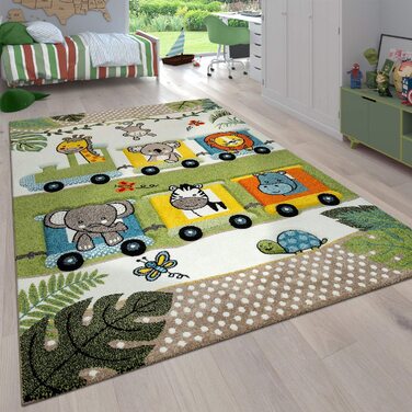 Дитячий килимок Paco Home для дитячої кімнати для хлопчиків з коротким ворсом у вигляді тварин і джунглів, розмір 80x150 см, Колір (133 см в квадраті, зелений 3)