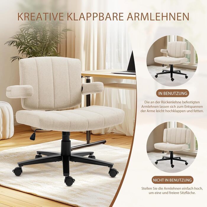 Крісло Vigosit Criss Cross з колесами, регульовані підлокітники, антиковзне покриття, комфортна подушка, сучасний стиль, поворотне, для дому, туалетного столика, офісу (Сірий)